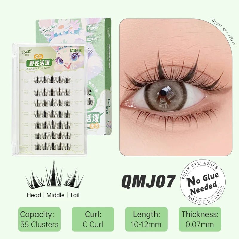 DIY Cluster Eyelashes — Glue - Free Natural Manga Lashes Soft False Eyelashes for Daily Makeup - Mzunye