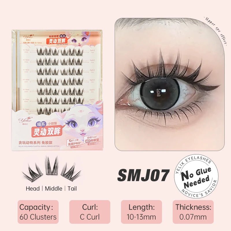 DIY Cluster Eyelashes — Glue - Free Natural Manga Lashes Soft False Eyelashes for Daily Makeup - Mzunye