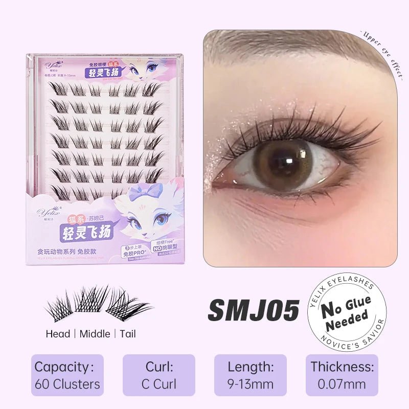 DIY Cluster Eyelashes — Glue - Free Natural Manga Lashes Soft False Eyelashes for Daily Makeup - Mzunye