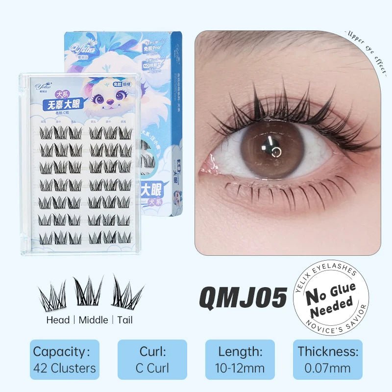 DIY Cluster Eyelashes — Glue - Free Natural Manga Lashes Soft False Eyelashes for Daily Makeup - Mzunye