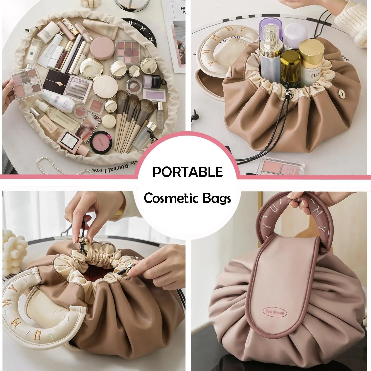Drawstring Makeup Bag – Large Capacity Portable Travel Cosmetic Organizer - Mzunye