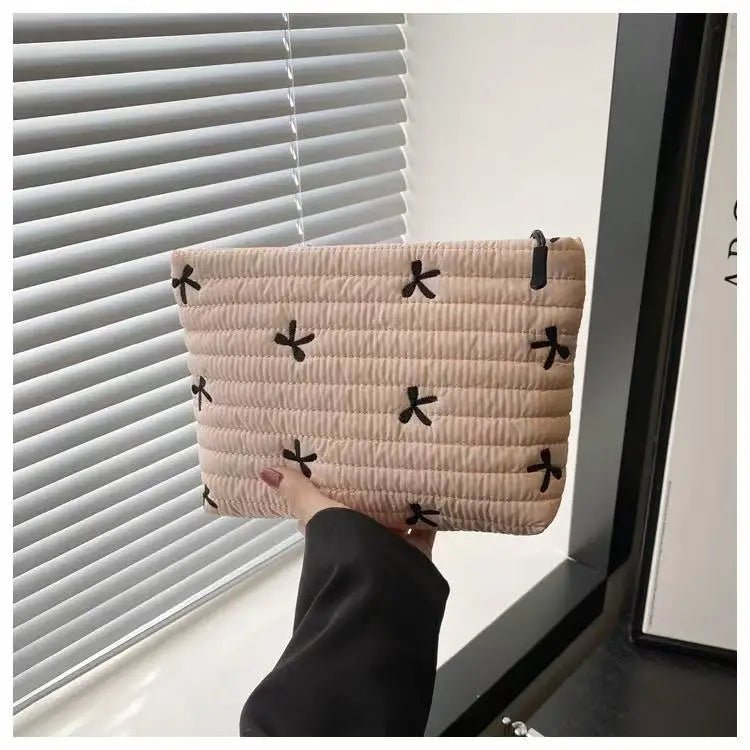 Embroidered Bow Makeup Bag – Large Capacity Cosmetic & Travel Organizer - Mzunye