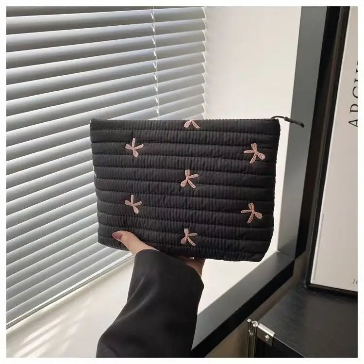 Embroidered Bow Makeup Bag – Large Capacity Cosmetic & Travel Organizer - Mzunye