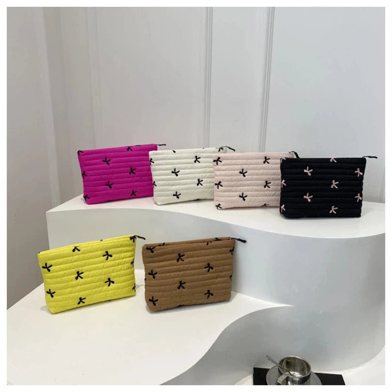 Embroidered Bow Makeup Bag – Large Capacity Cosmetic & Travel Organizer - Mzunye