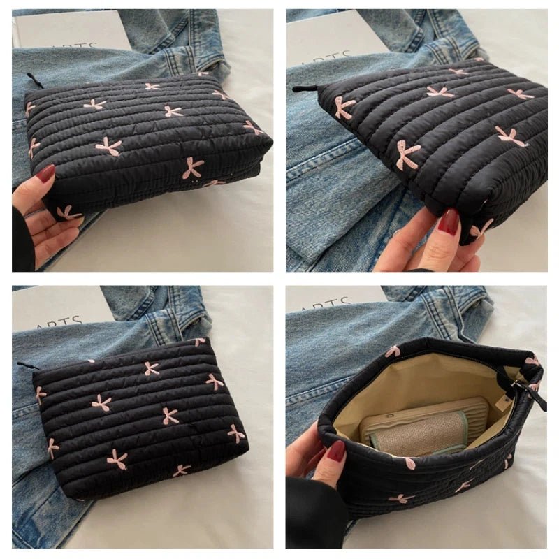 Embroidered Bow Makeup Bag – Large Capacity Cosmetic & Travel Organizer - Mzunye