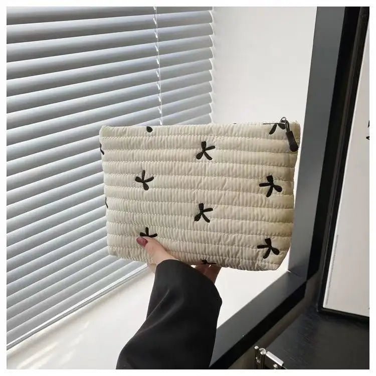 Embroidered Bow Makeup Bag – Large Capacity Cosmetic & Travel Organizer - Mzunye