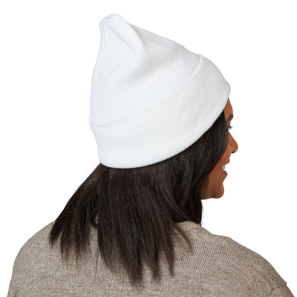Embroidered Floral Skull Cuffed Beanie — Lightweight White Winter Hat - Mzunye