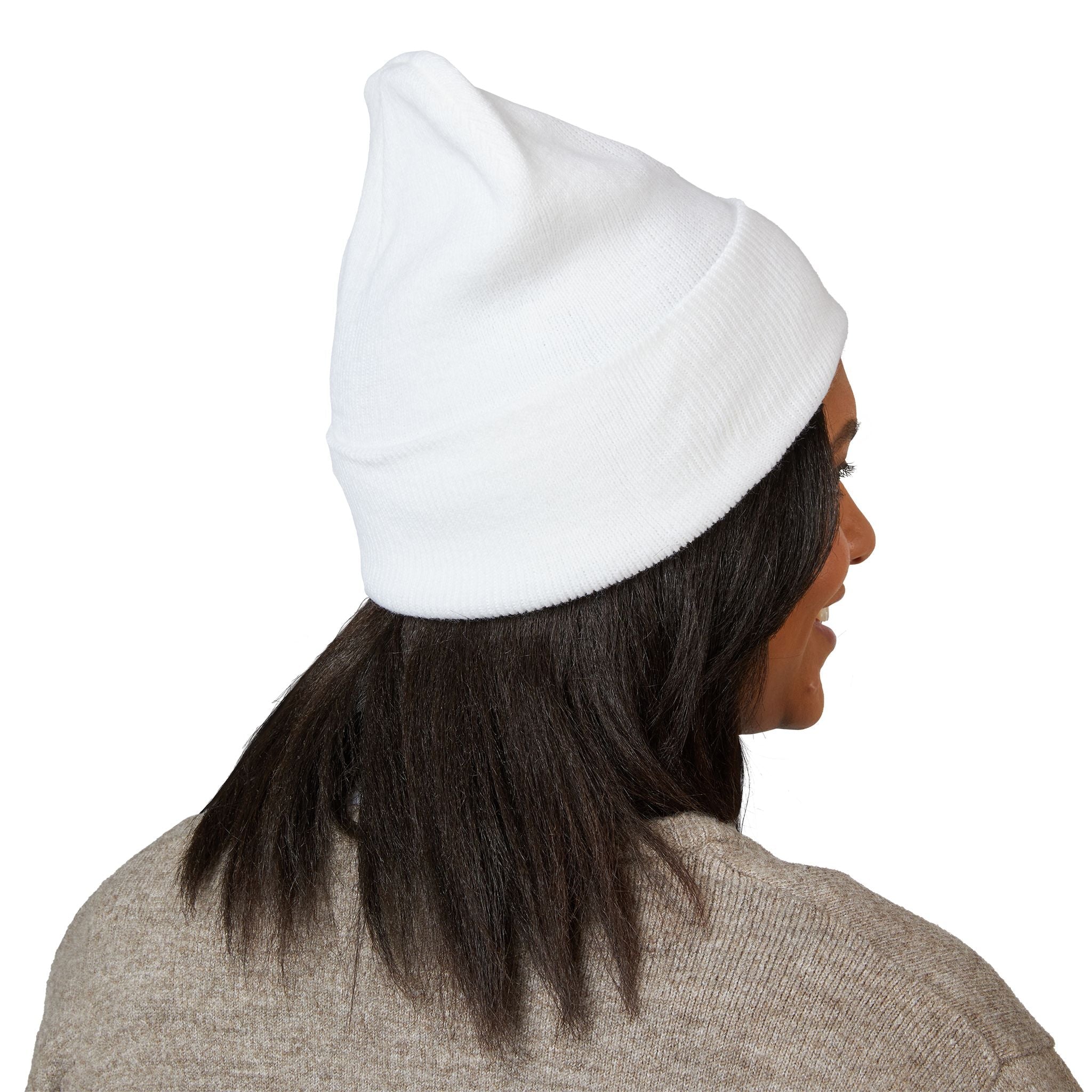 Embroidered Floral Skull Cuffed Beanie — Lightweight White Winter Hat - Mzunye