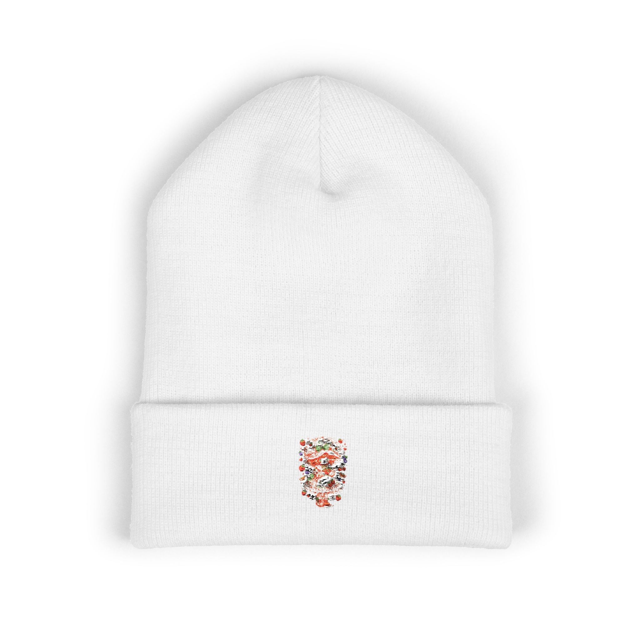 Embroidered Floral Skull Cuffed Beanie — Lightweight White Winter Hat - Mzunye