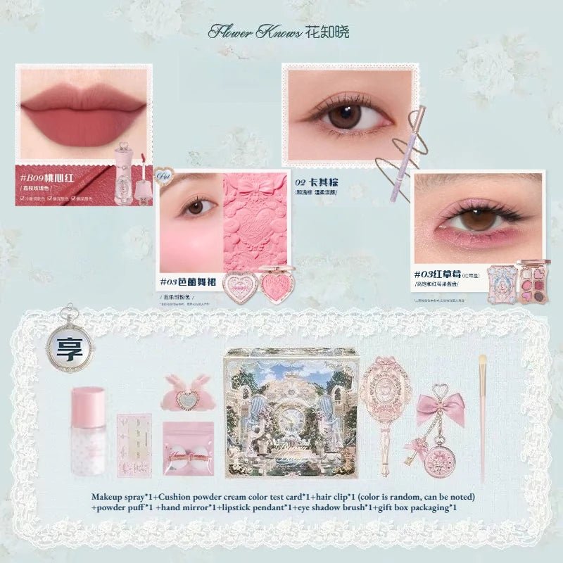 Flower Know Strawberry Cupid Mystery Box — Full Makeup Set with Palette, Blush & Lipstick - Mzunye