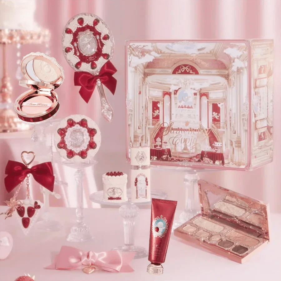 Flower Know Strawberry Cupid Mystery Box — Full Makeup Set with Palette, Blush & Lipstick - Mzunye