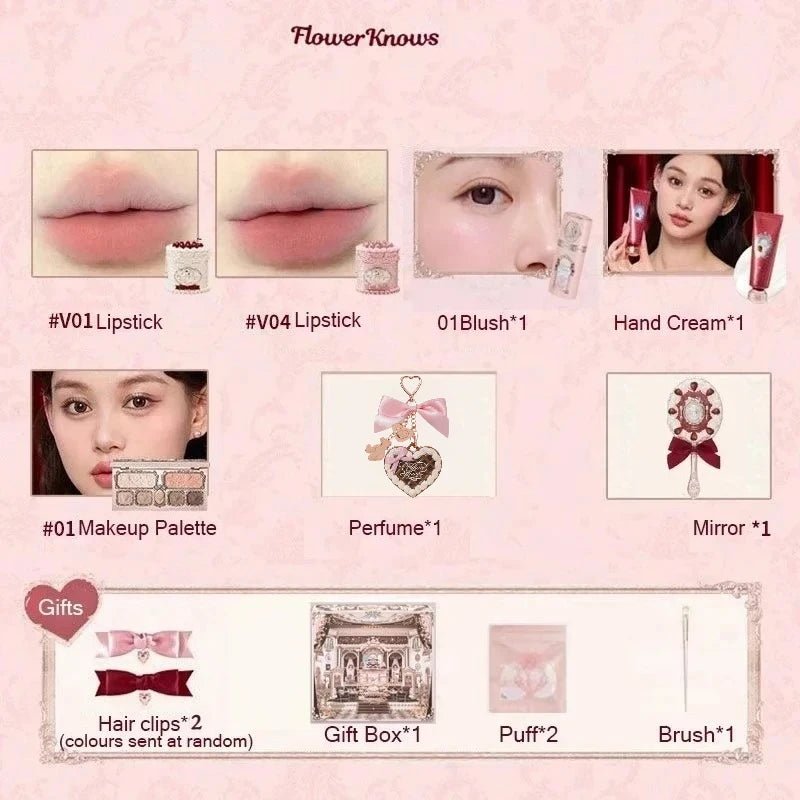 Flower Know Strawberry Cupid Mystery Box — Full Makeup Set with Palette, Blush & Lipstick - Mzunye