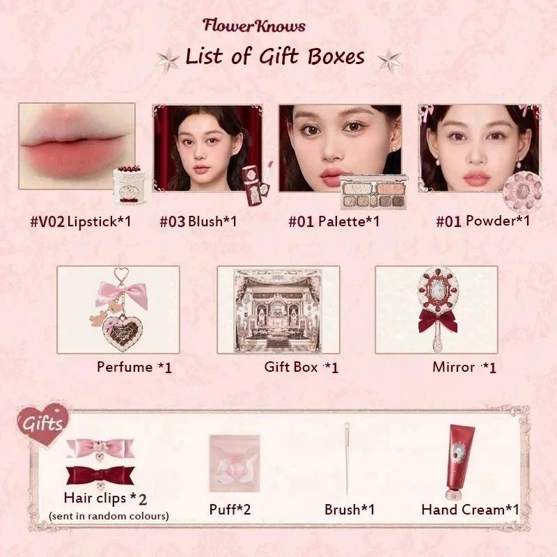 Flower Know Strawberry Cupid Mystery Box — Full Makeup Set with Palette, Blush & Lipstick - Mzunye