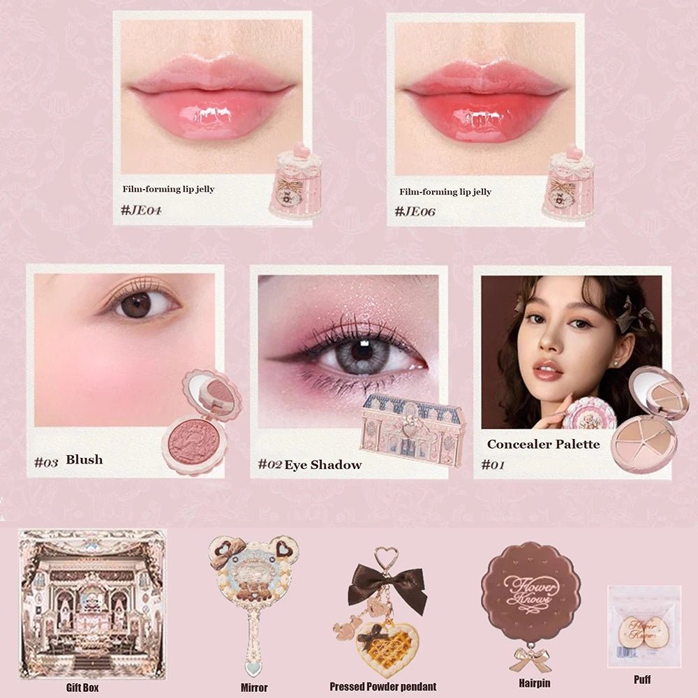 Flowerknows Sweetie Bear Makeup Gift Set — Concealer, Blush, Lip Jelly & Mirror - Mzunye
