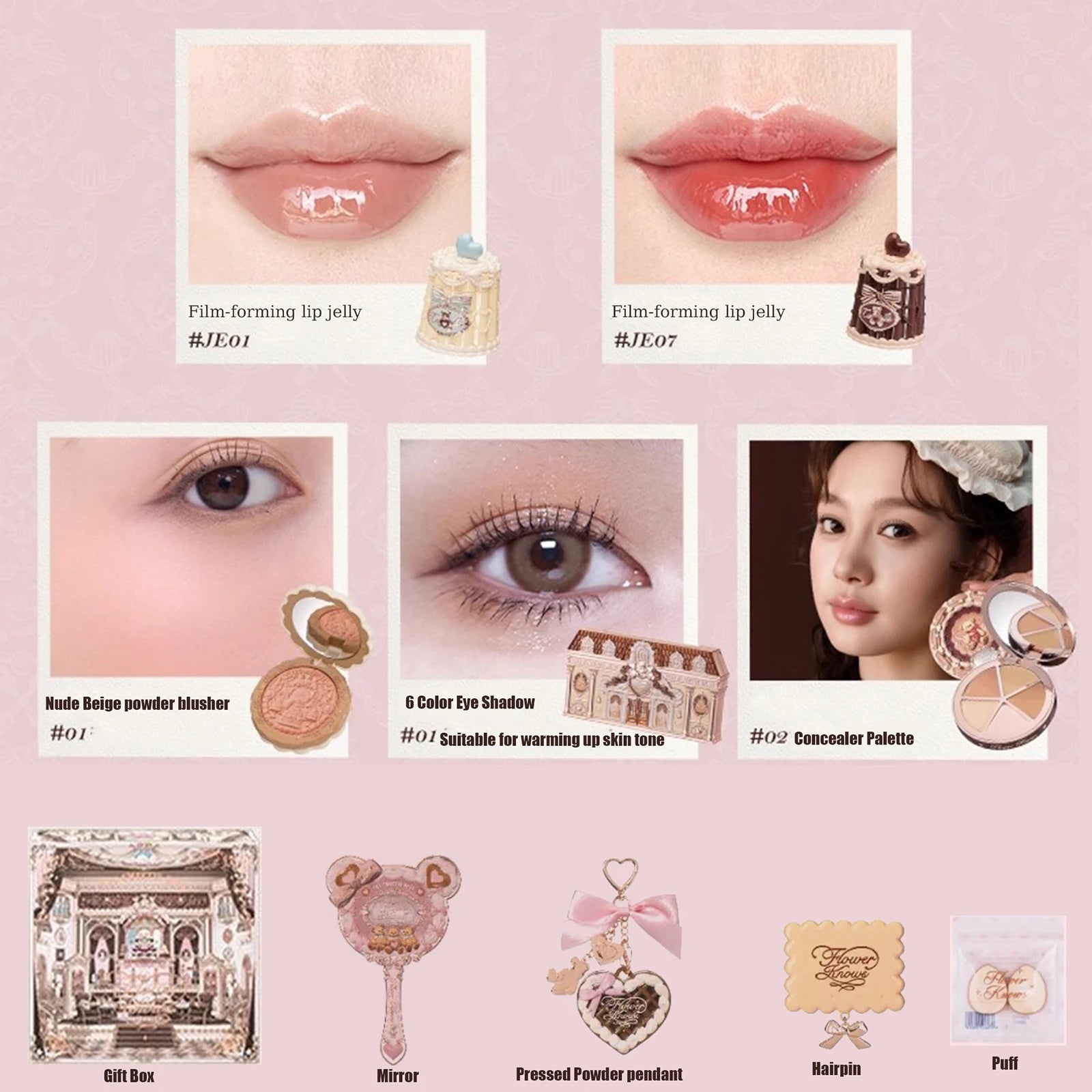 Flowerknows Sweetie Bear Makeup Gift Set — Concealer, Blush, Lip Jelly & Mirror - Mzunye