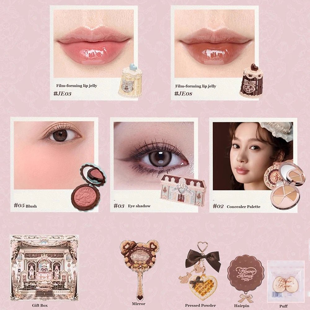 Flowerknows Sweetie Bear Makeup Gift Set — Concealer, Blush, Lip Jelly & Mirror - Mzunye