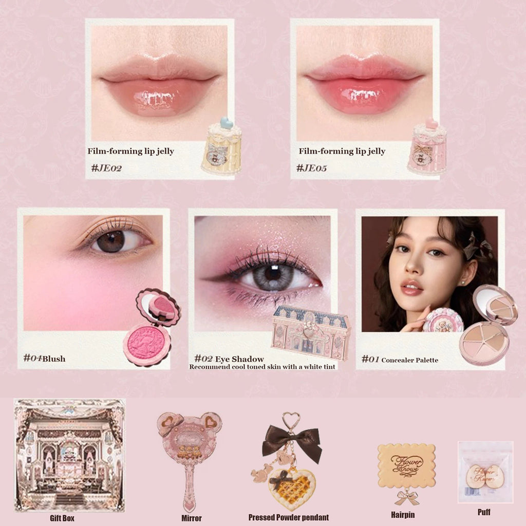 Flowerknows Sweetie Bear Makeup Gift Set — Concealer, Blush, Lip Jelly & Mirror - Mzunye