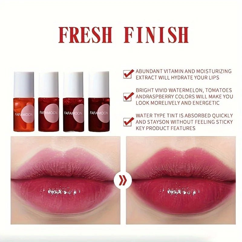 Fruity Lip Tint Water Gloss — Moisturizing Waterproof Liquid Lipstick in 4 Long - Lasting Colors - Mzunye