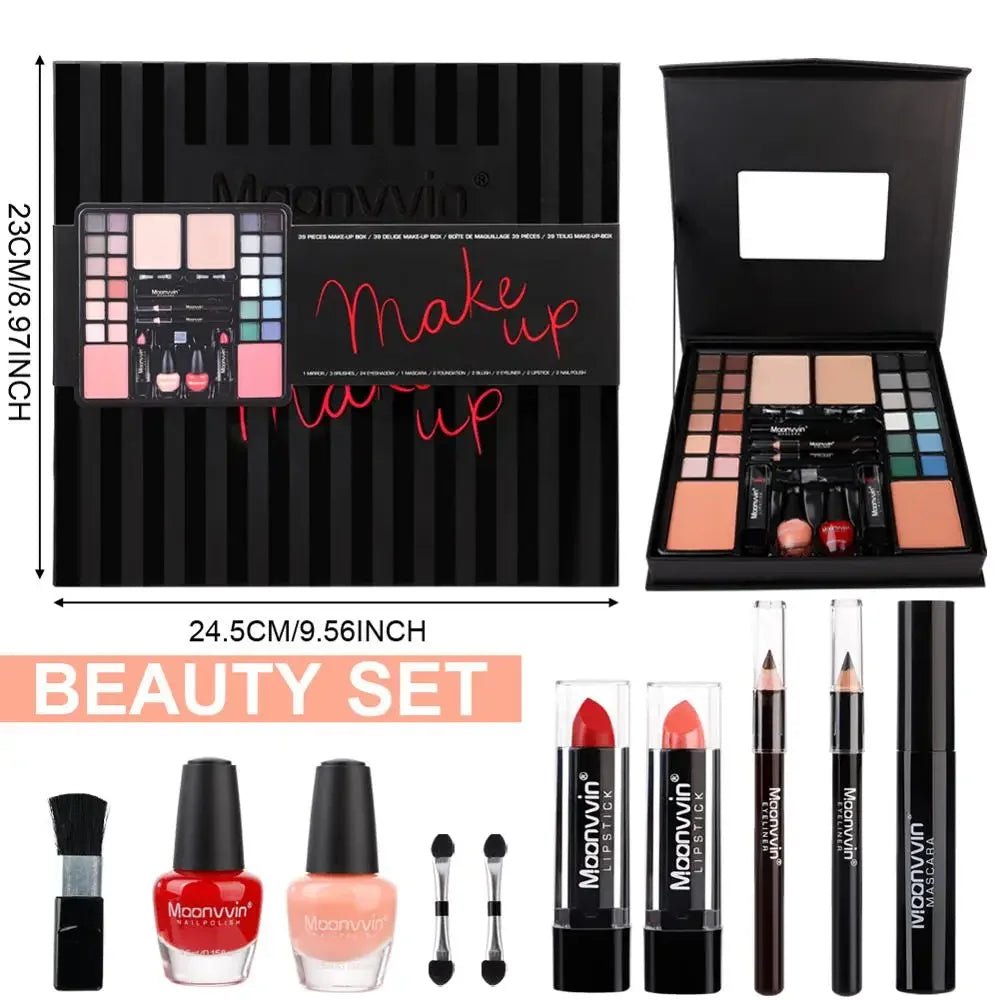 Full Kit Makeup Gift Set — Lip Liner, Lip Gloss, Eyeshadow, Nail Polish & Brush - Mzunye