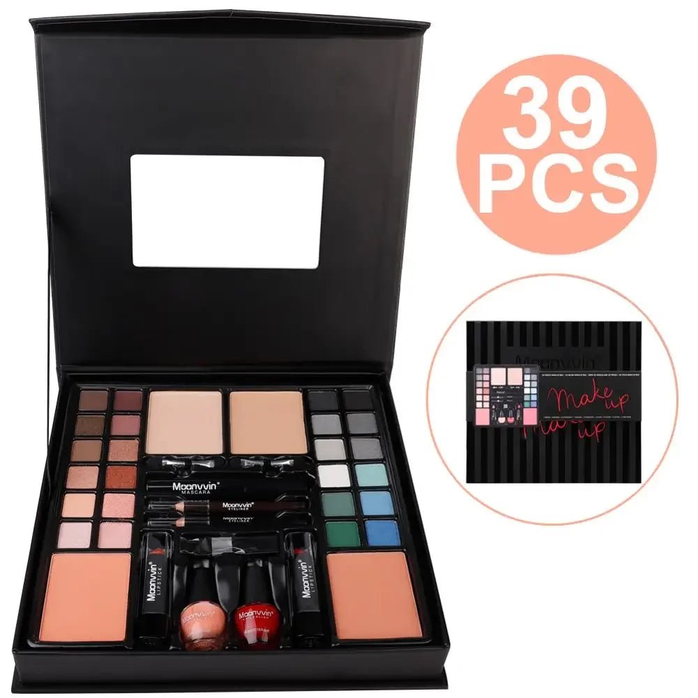 Full Kit Makeup Gift Set — Lip Liner, Lip Gloss, Eyeshadow, Nail Polish & Brush - Mzunye