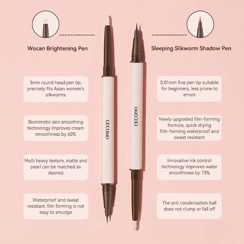 GECOMO Dual - Ended 3D Silkworm Highlighter Pen — Brightening, Waterproof, Long - Lasting - Mzunye