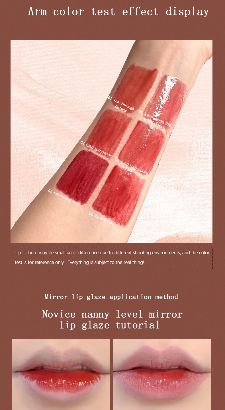 Glass Mirror Lip Gloss — Waterproof Long - Lasting Transparent Color - Mzunye