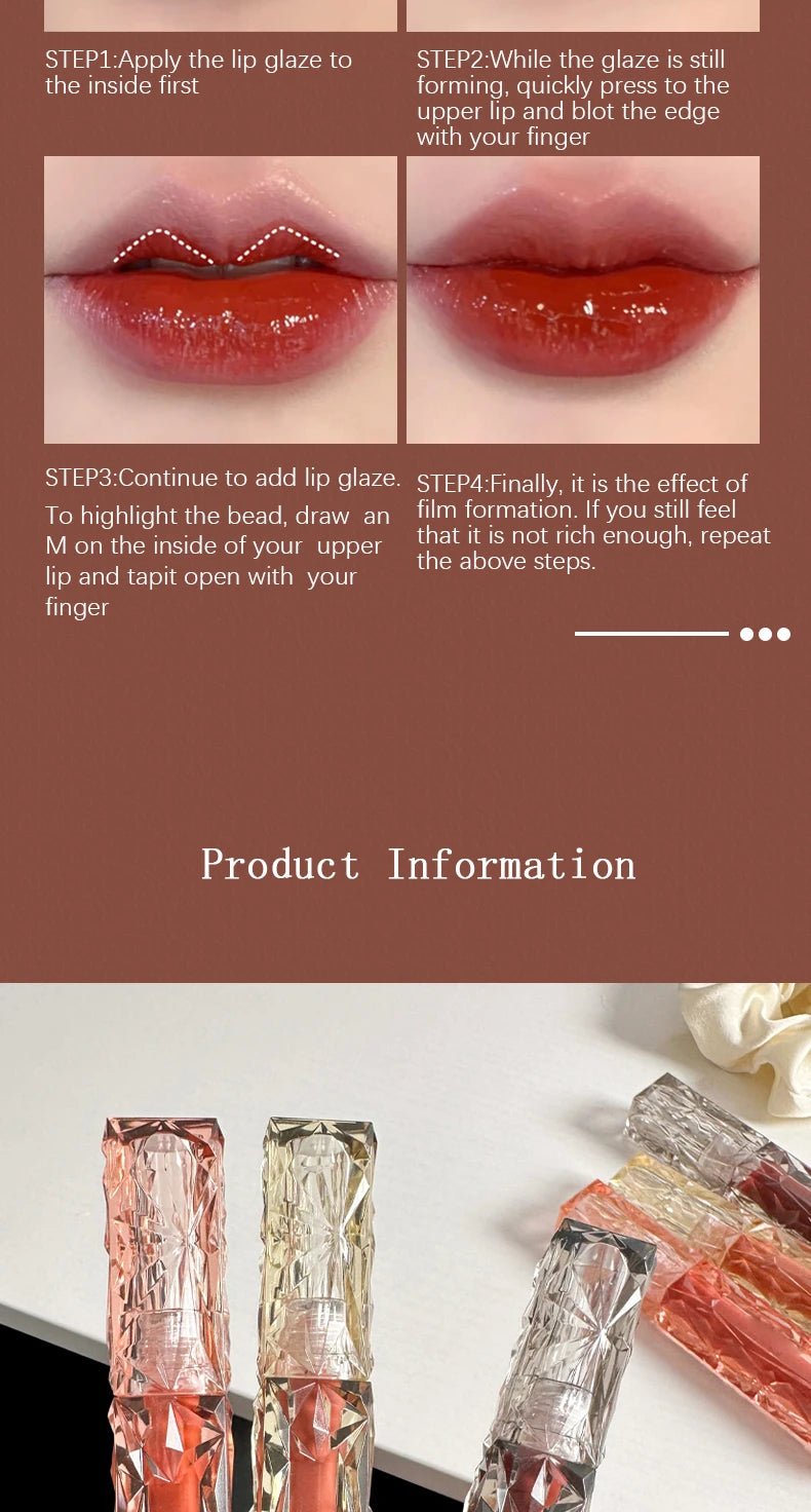 Glass Mirror Lip Gloss — Waterproof Long - Lasting Transparent Color - Mzunye