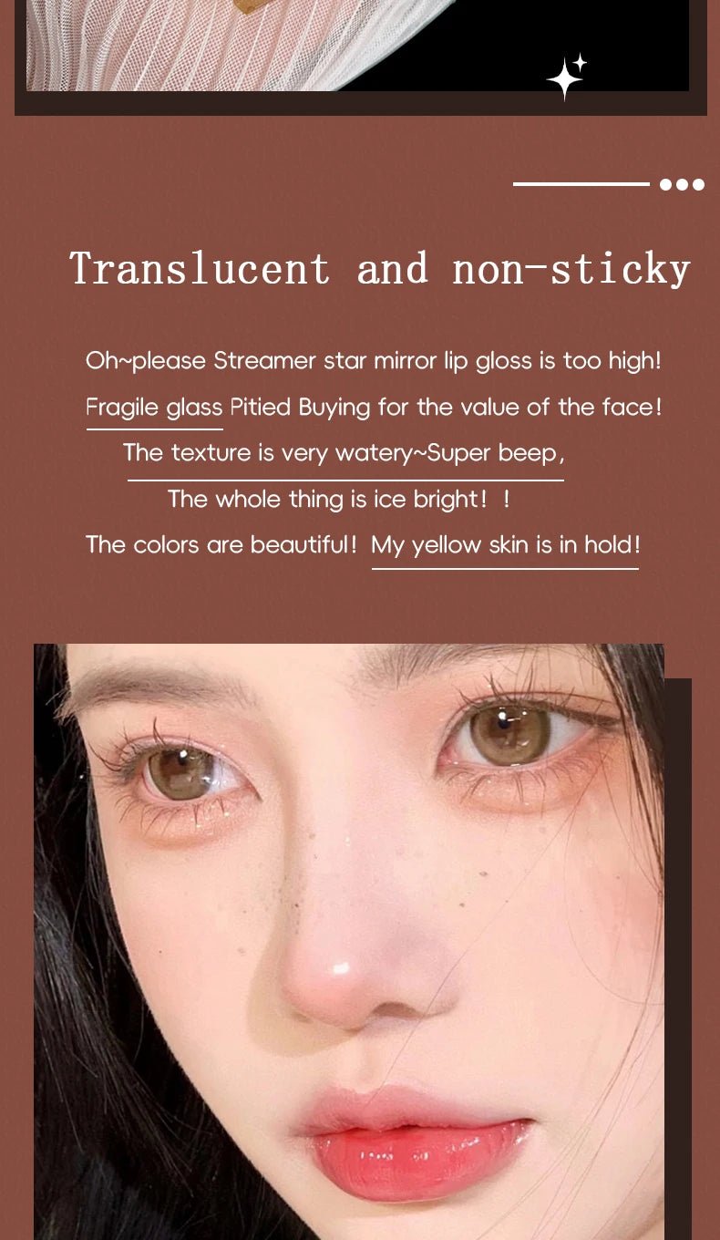 Glass Mirror Lip Gloss — Waterproof Long - Lasting Transparent Color - Mzunye