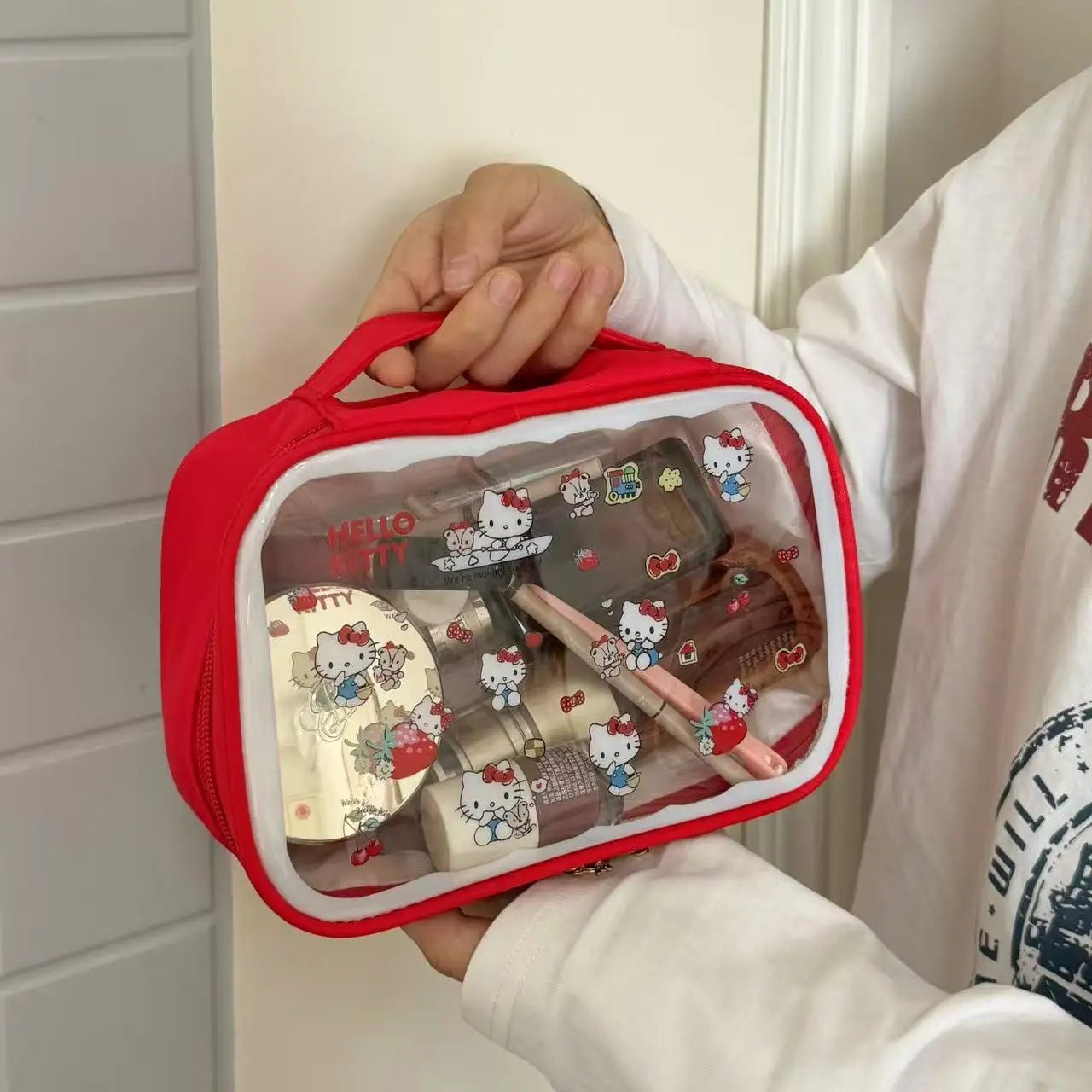 Hello Kitty Transparent Makeup Bag – Large Capacity Travel Cosmetic Organizer - Mzunye