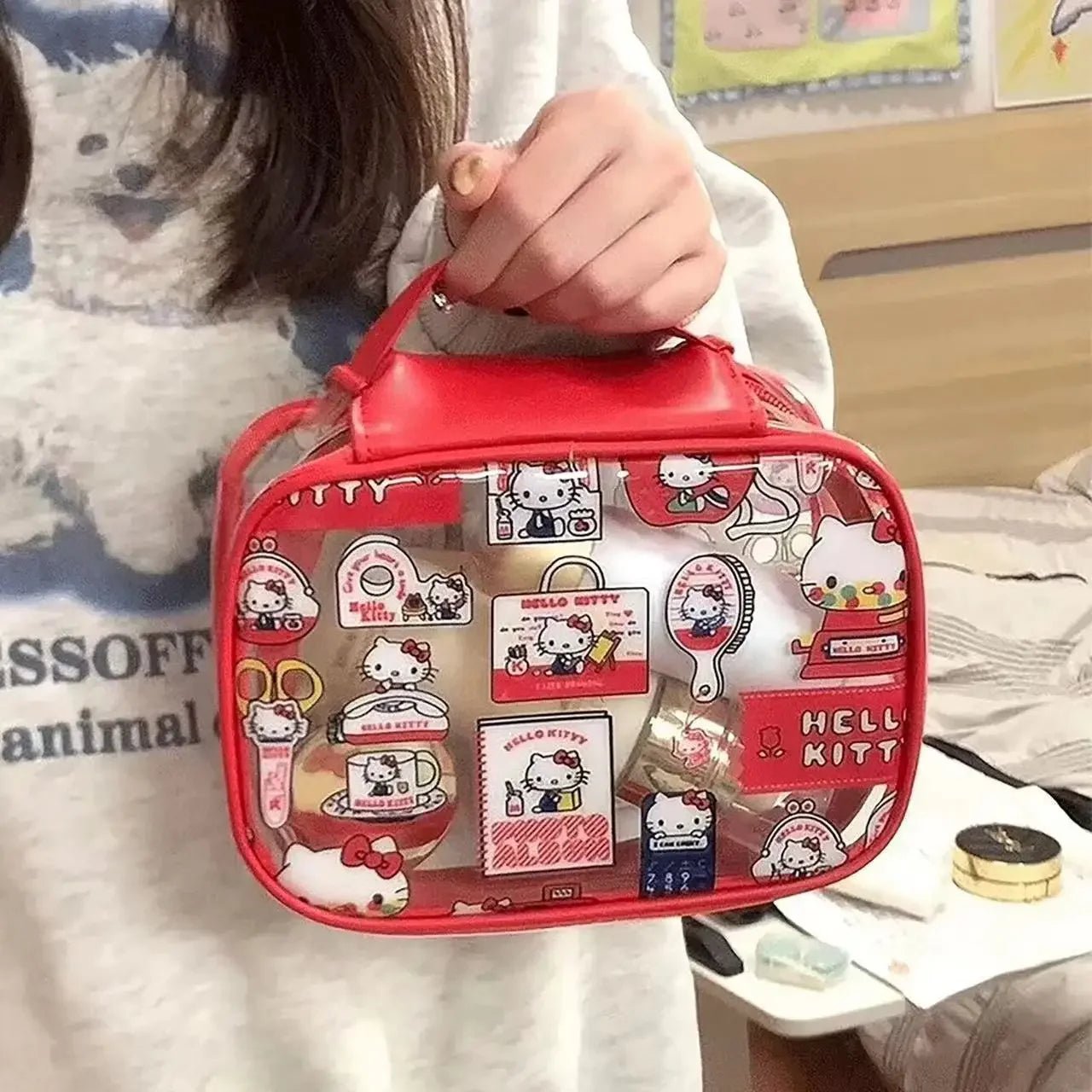 Hello Kitty Transparent Makeup Bag – Large Capacity Travel Cosmetic Organizer - Mzunye
