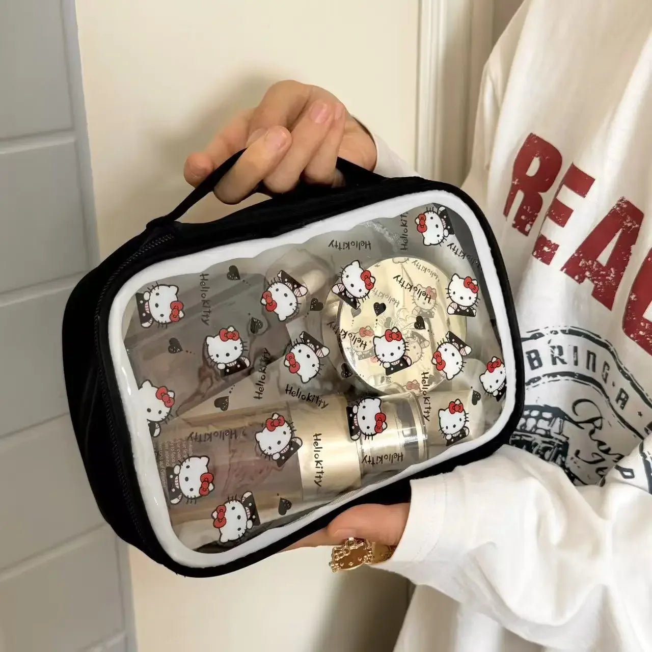 Hello Kitty Transparent Makeup Bag – Large Capacity Travel Cosmetic Organizer - Mzunye