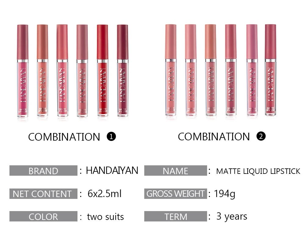 6pc Matte Liquid Lipstick Gift Box Set — Non-Stick Long-Lasting Formula | Mzunye