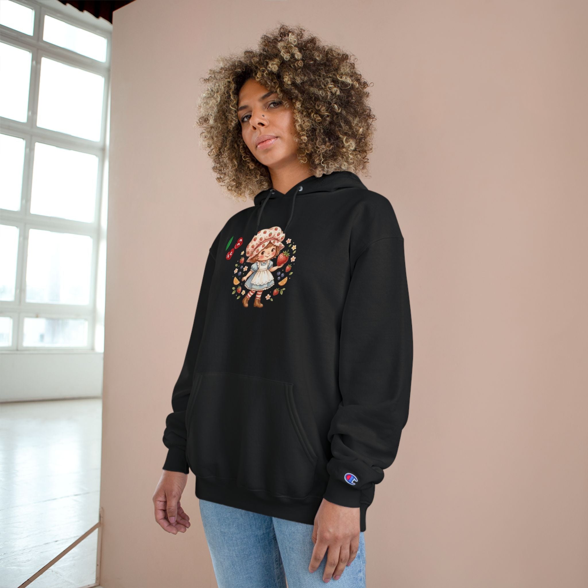 Hoodie — Cute Strawberry Girl Illustration "Sweet as a Berry" Back Print - Mzunye