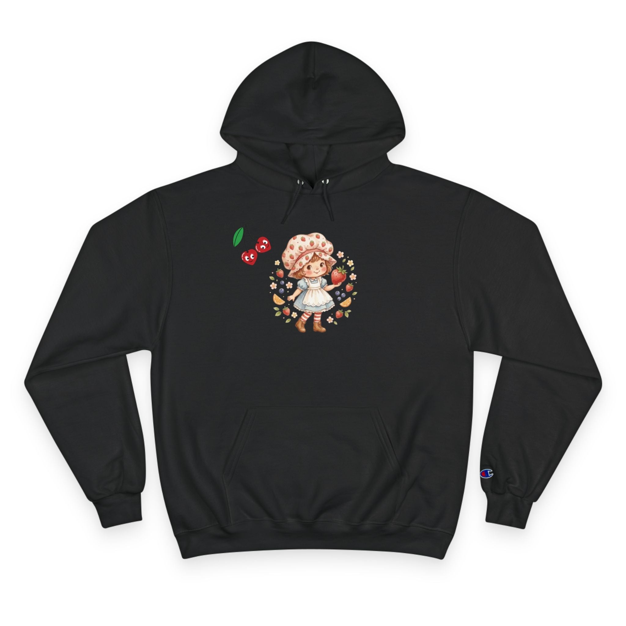 Hoodie — Cute Strawberry Girl Illustration "Sweet as a Berry" Back Print - Mzunye