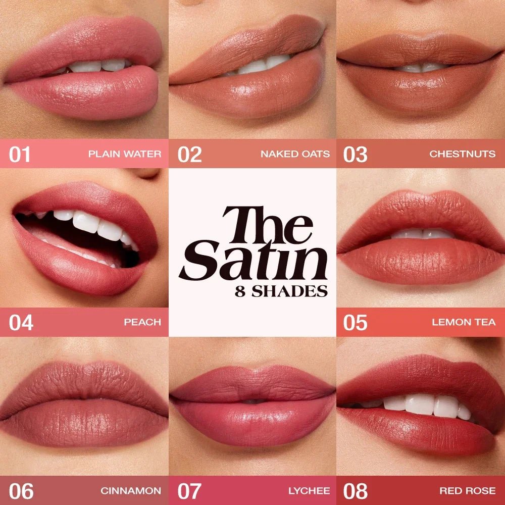 Hydrating Satin Lipstick — Long - Lasting Moisturizing Nourishing Plump Lips Glowing Finish in 8 Shades - Mzunye
