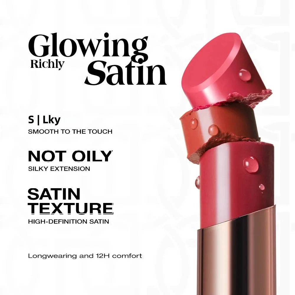 Hydrating Satin Lipstick — Long - Lasting Moisturizing Nourishing Plump Lips Glowing Finish in 8 Shades - Mzunye
