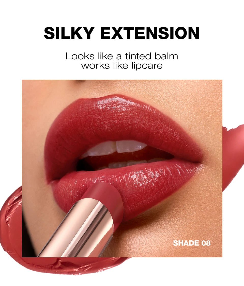 Hydrating Satin Lipstick — Long - Lasting Moisturizing Nourishing Plump Lips Glowing Finish in 8 Shades - Mzunye