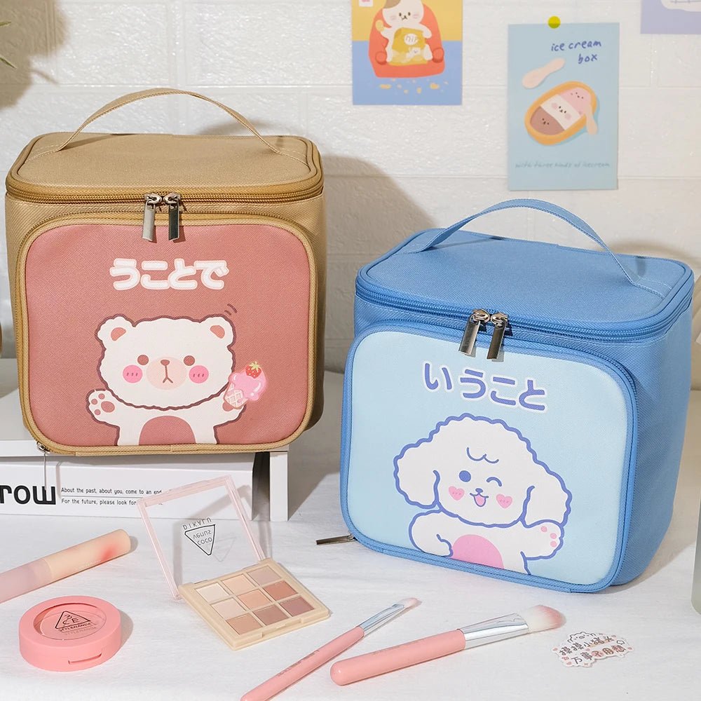 Kawaii Cartoon Makeup Bag — Large Capacity Travel Toiletry Organizer | 4 Colours - Mzunye