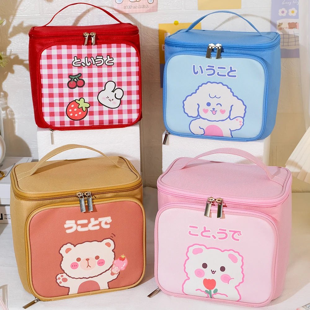 Kawaii Cartoon Makeup Bag — Large Capacity Travel Toiletry Organizer | 4 Colours - Mzunye