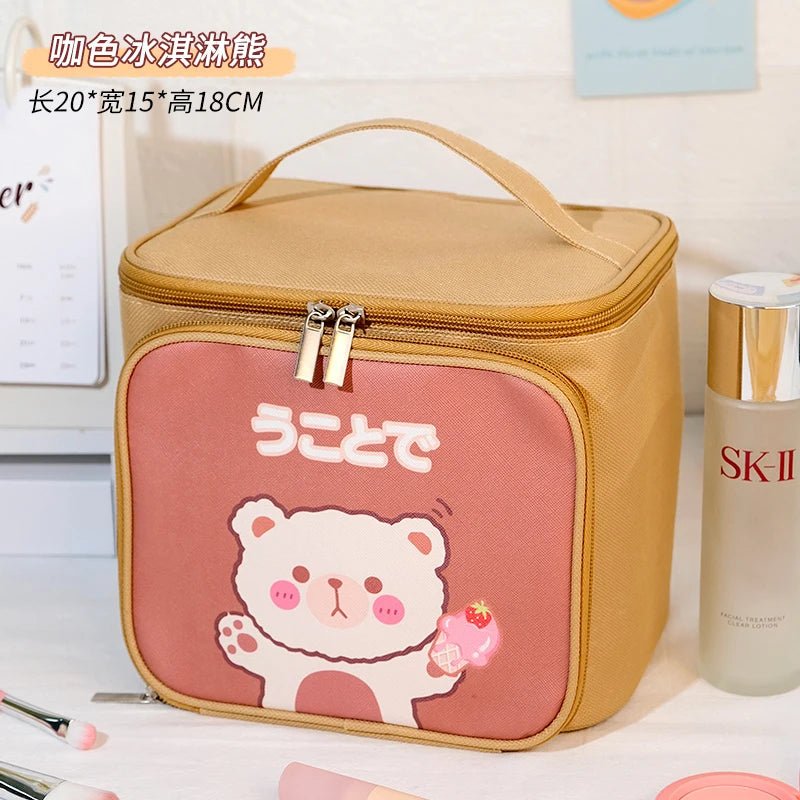 Kawaii Cartoon Makeup Bag — Large Capacity Travel Toiletry Organizer | 4 Colours - Mzunye