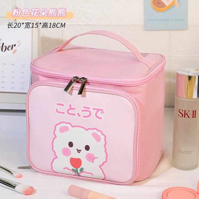 Kawaii Cartoon Makeup Bag — Large Capacity Travel Toiletry Organizer | 4 Colours - Mzunye