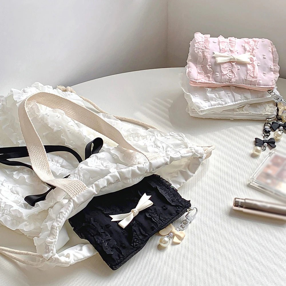 Lace Bow Coin Purse – Portable Cosmetic & Everyday Essentials Organizer - Mzunye