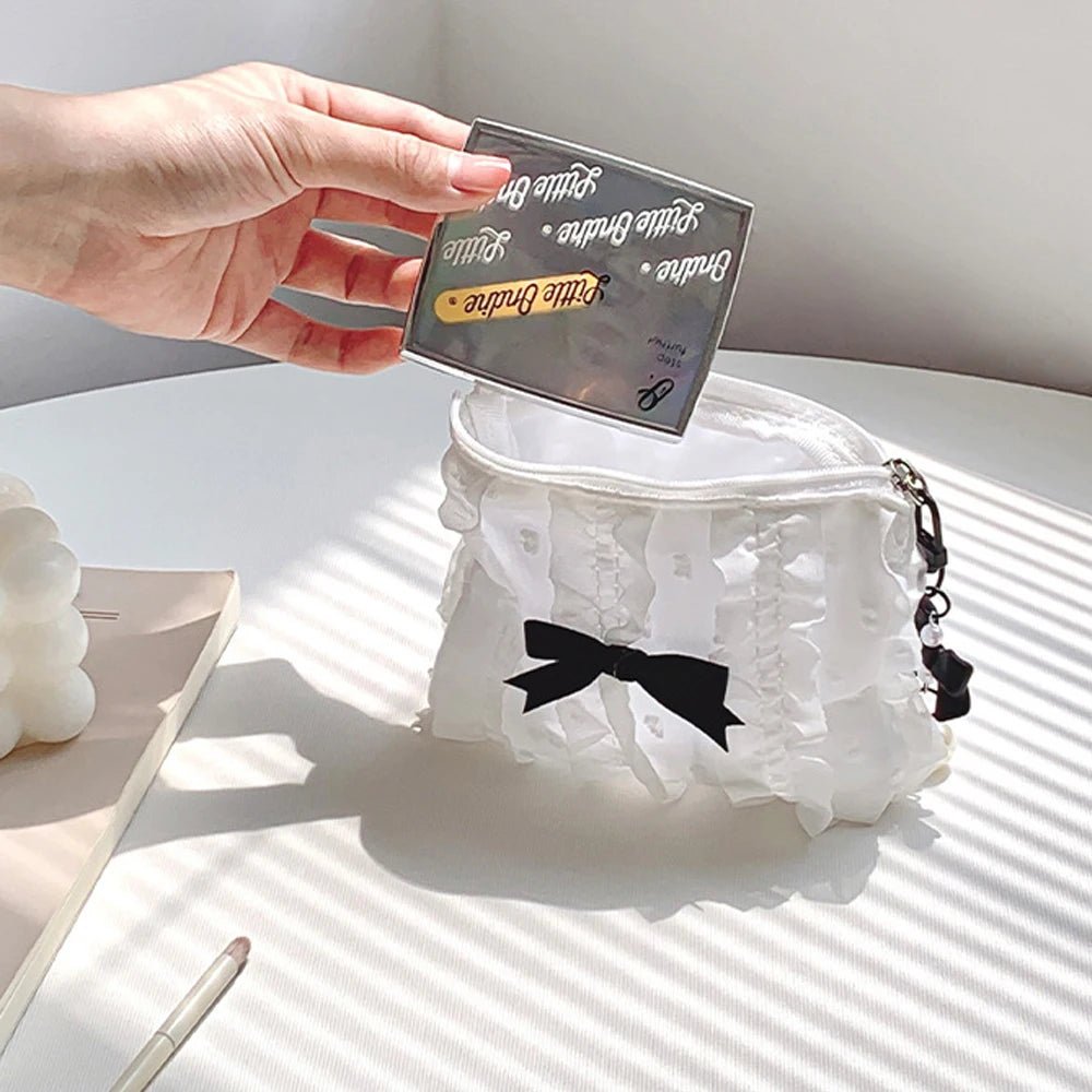 Lace Bow Coin Purse – Portable Cosmetic & Everyday Essentials Organizer - Mzunye