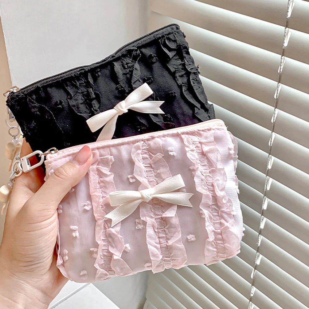 Lace Bow Coin Purse – Portable Cosmetic & Everyday Essentials Organizer - Mzunye