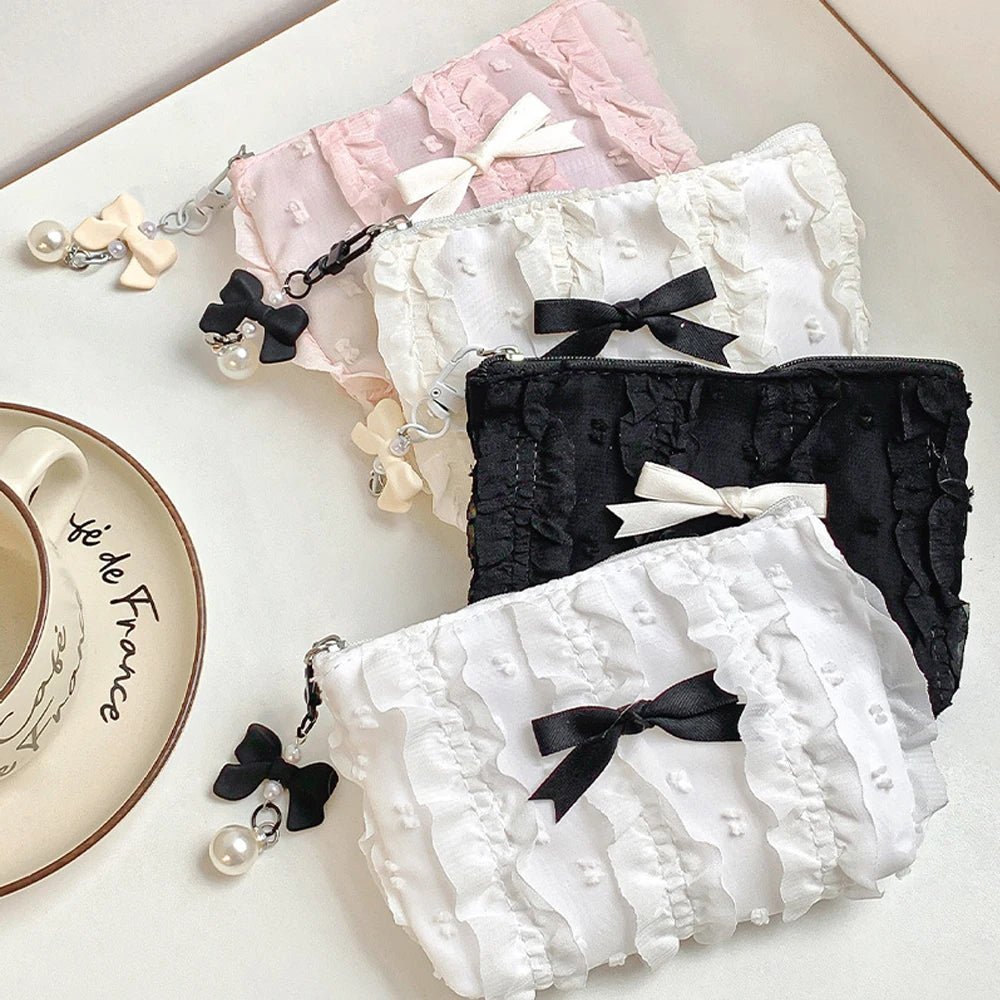 Lace Bow Coin Purse – Portable Cosmetic & Everyday Essentials Organizer - Mzunye