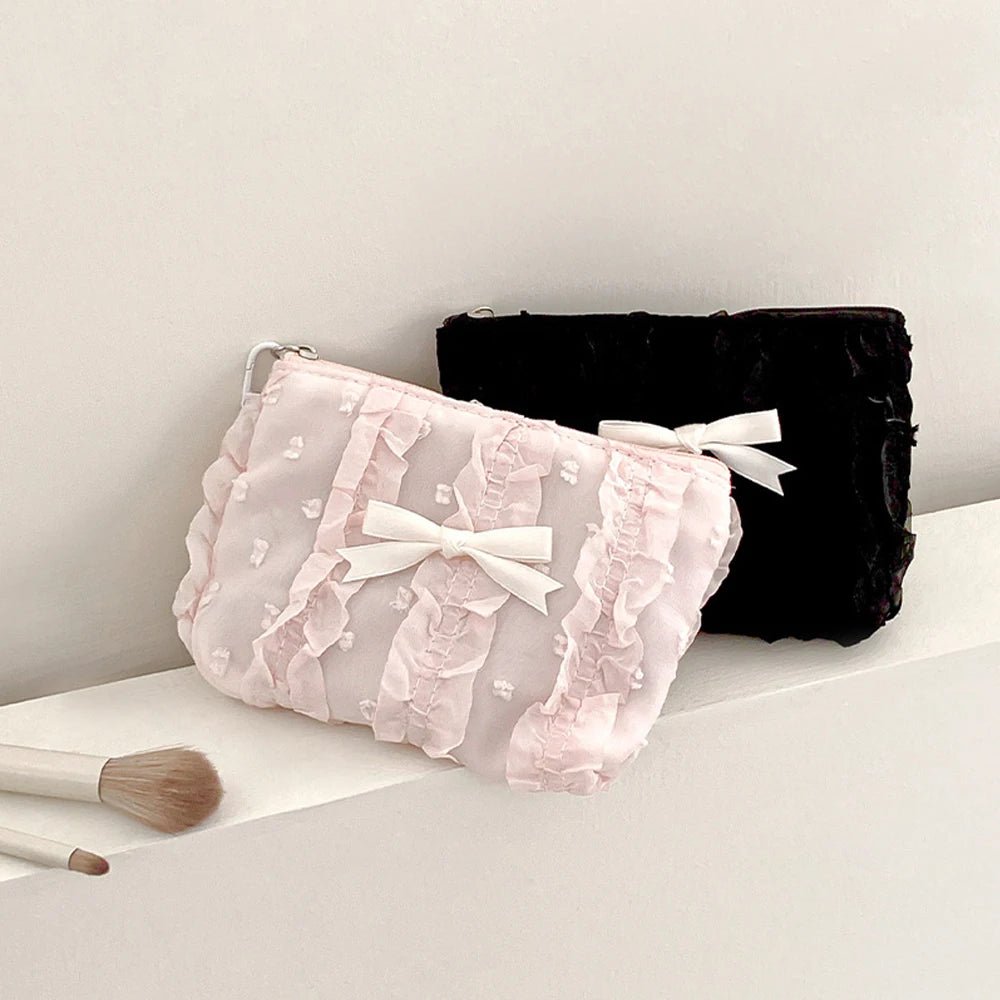 Lace Bow Coin Purse – Portable Cosmetic & Everyday Essentials Organizer - Mzunye