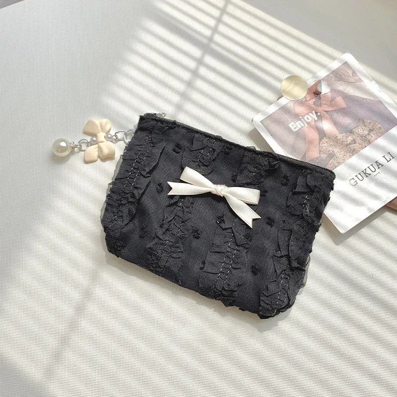 Lace Bow Coin Purse – Portable Cosmetic & Everyday Essentials Organizer - Mzunye