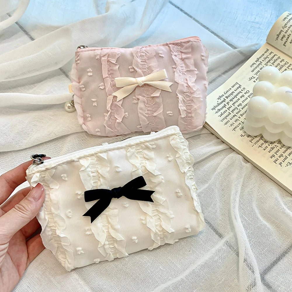 Lace Bow Coin Purse – Portable Cosmetic & Everyday Essentials Organizer - Mzunye