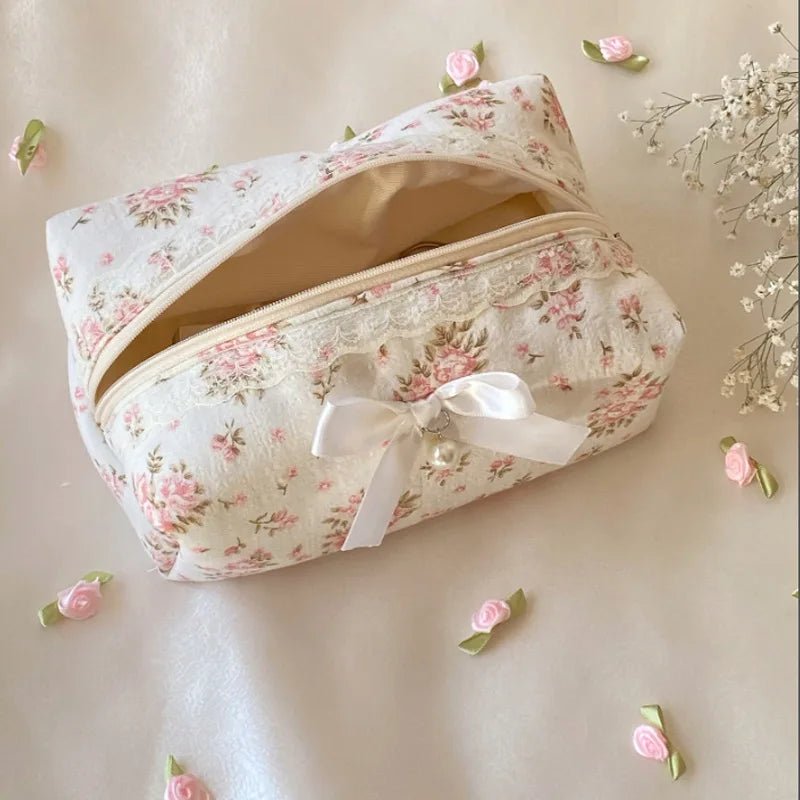 Lace Bow Cosmetic Bag – Large Capacity Makeup & Travel Organizer - Mzunye