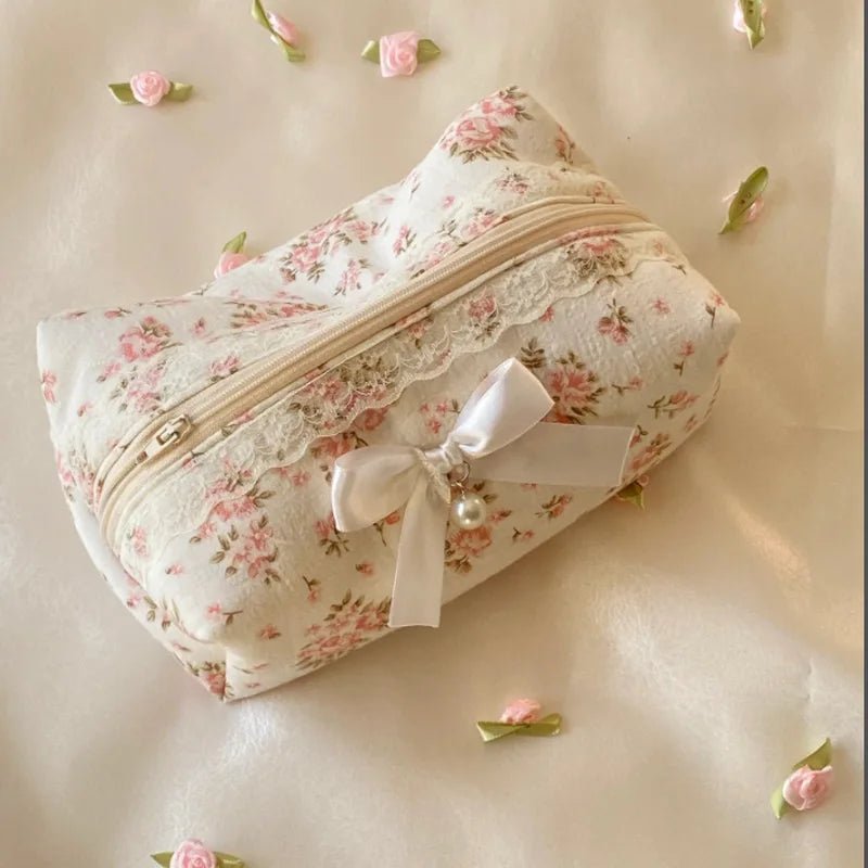 Lace Bow Cosmetic Bag – Large Capacity Makeup & Travel Organizer - Mzunye